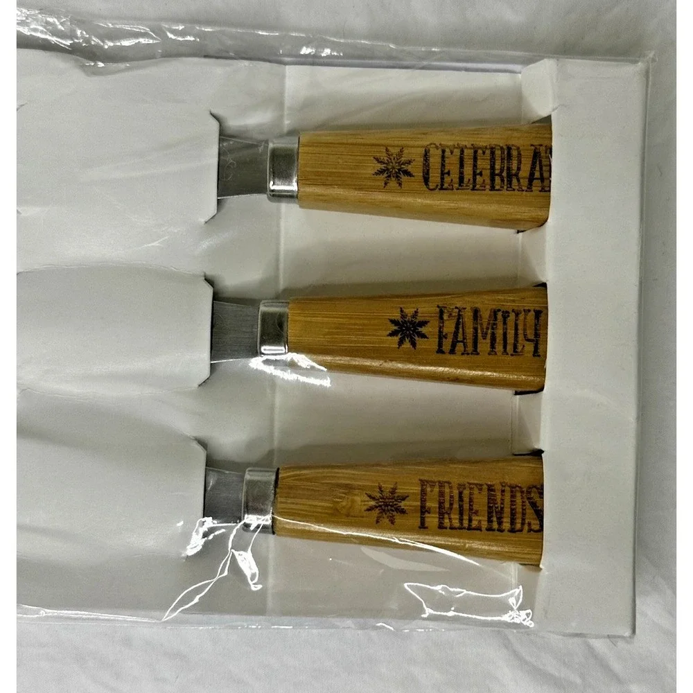 Pampered‎ Chef Bamboo Spreader Set Engraved Celebrate Family Friends #1156 3 pc